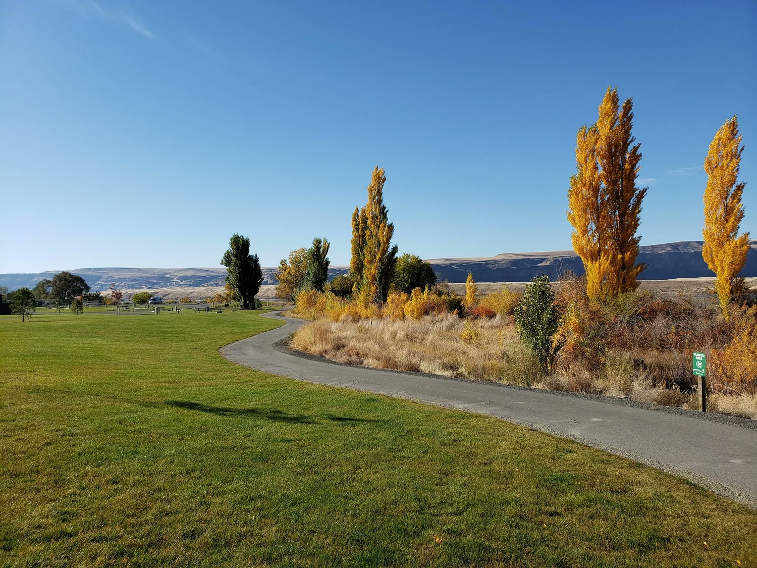 Walking trail through the park in autumn